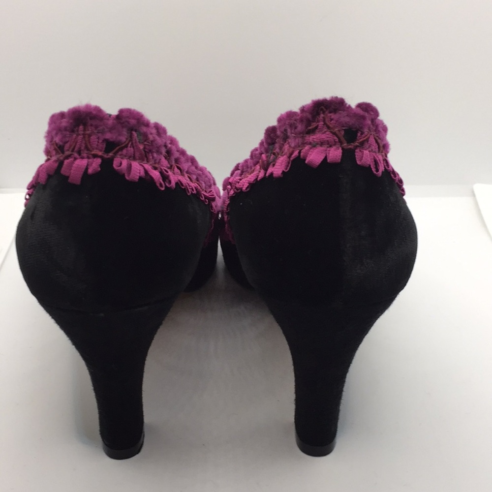 Rebeca Sanver Velvet Peep Toe Heels Black Purple Size 6 Formal - Picture 4 of 14